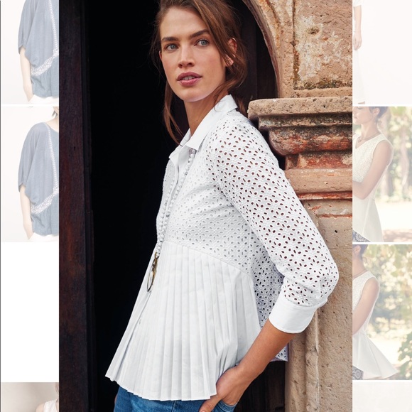 ANTHROPOLOGIE: NAVY Eyelet Pleated Blouse - Picture 2 of 3